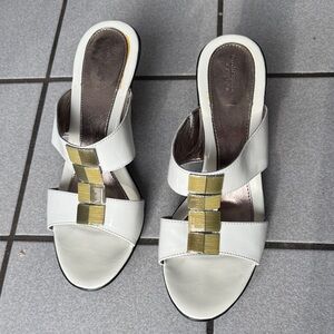 Croft & Barrow White Sandals with Gold Details